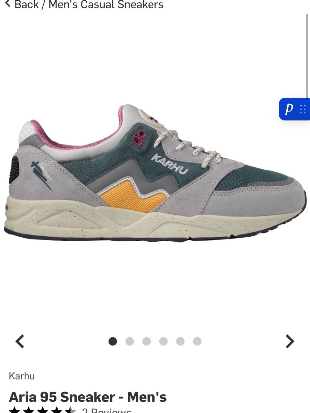 NWT Karhu Aria 95 Sneaker 7M/8.5W- Gray, Teal & Yellow
